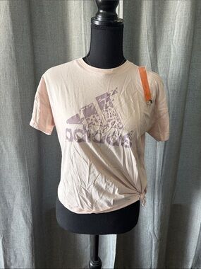 adidas Light Pink Short Sleeve Logo Tee with Lilac Print